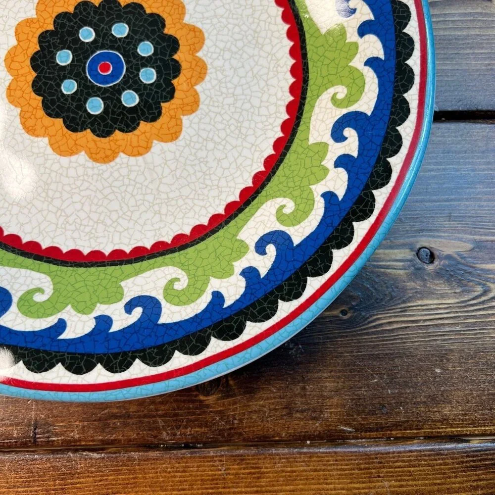 PIER 1 Suzani Medallion Dinner Plate Blue Green Red ONE plate 10-3/4” diameter